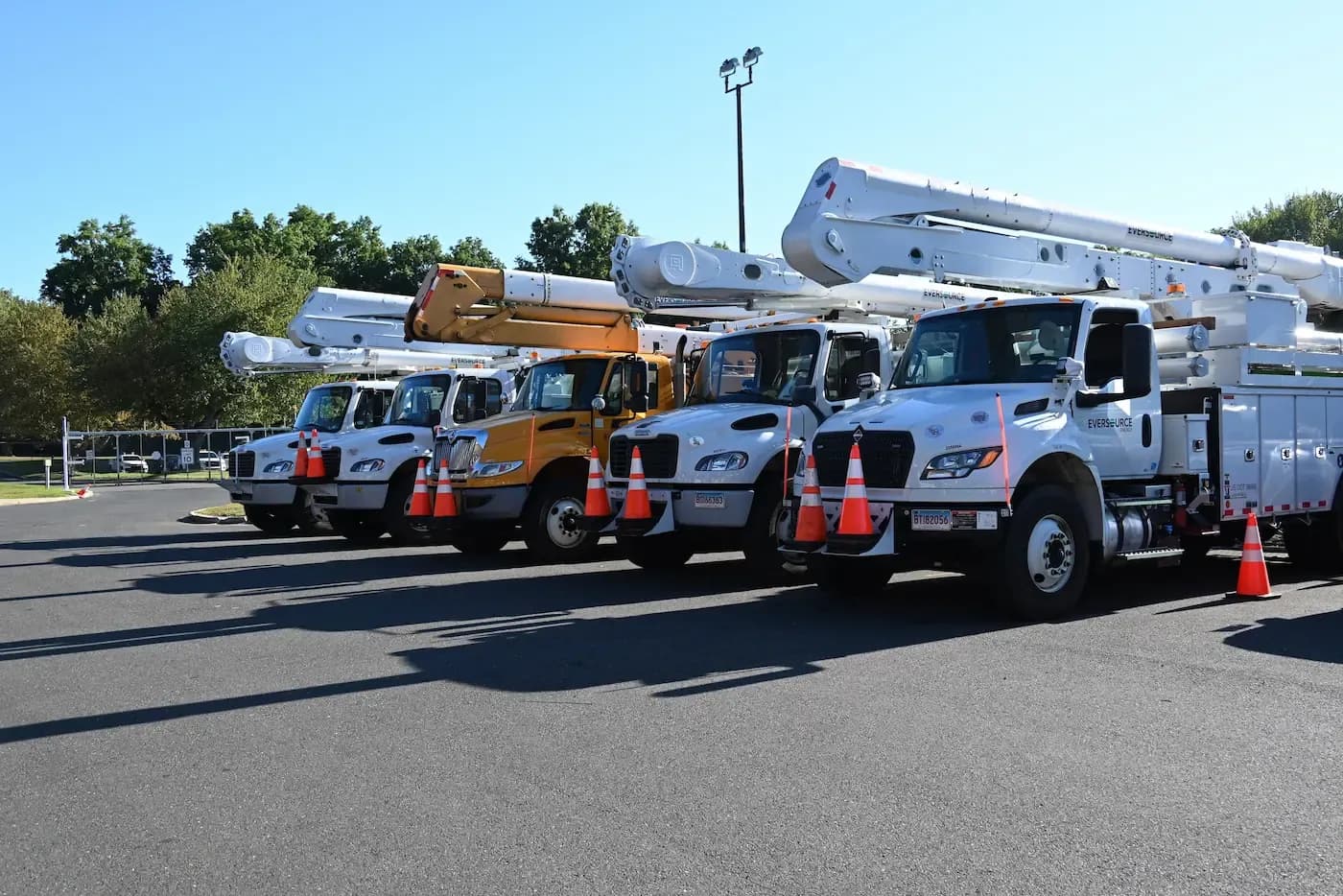 Eversource service trucks parked